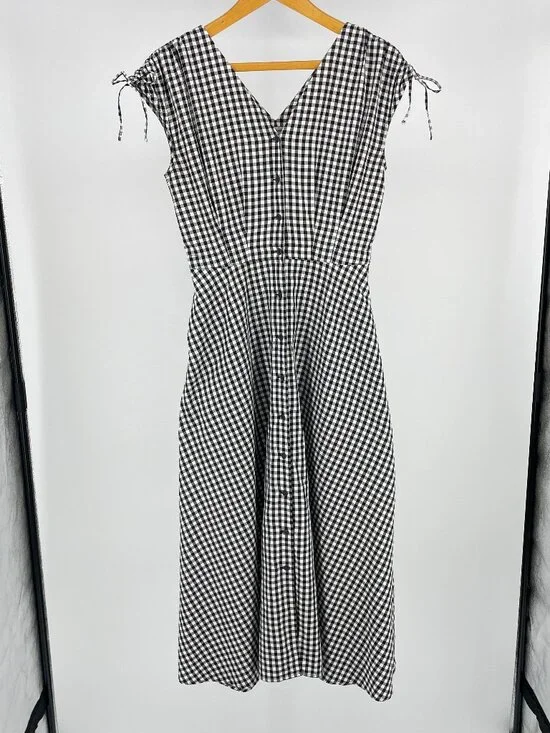 Uniqlo x Ines de la Fressange Paris Black White Gingham Midi Dress Small - Picture 1 of 7